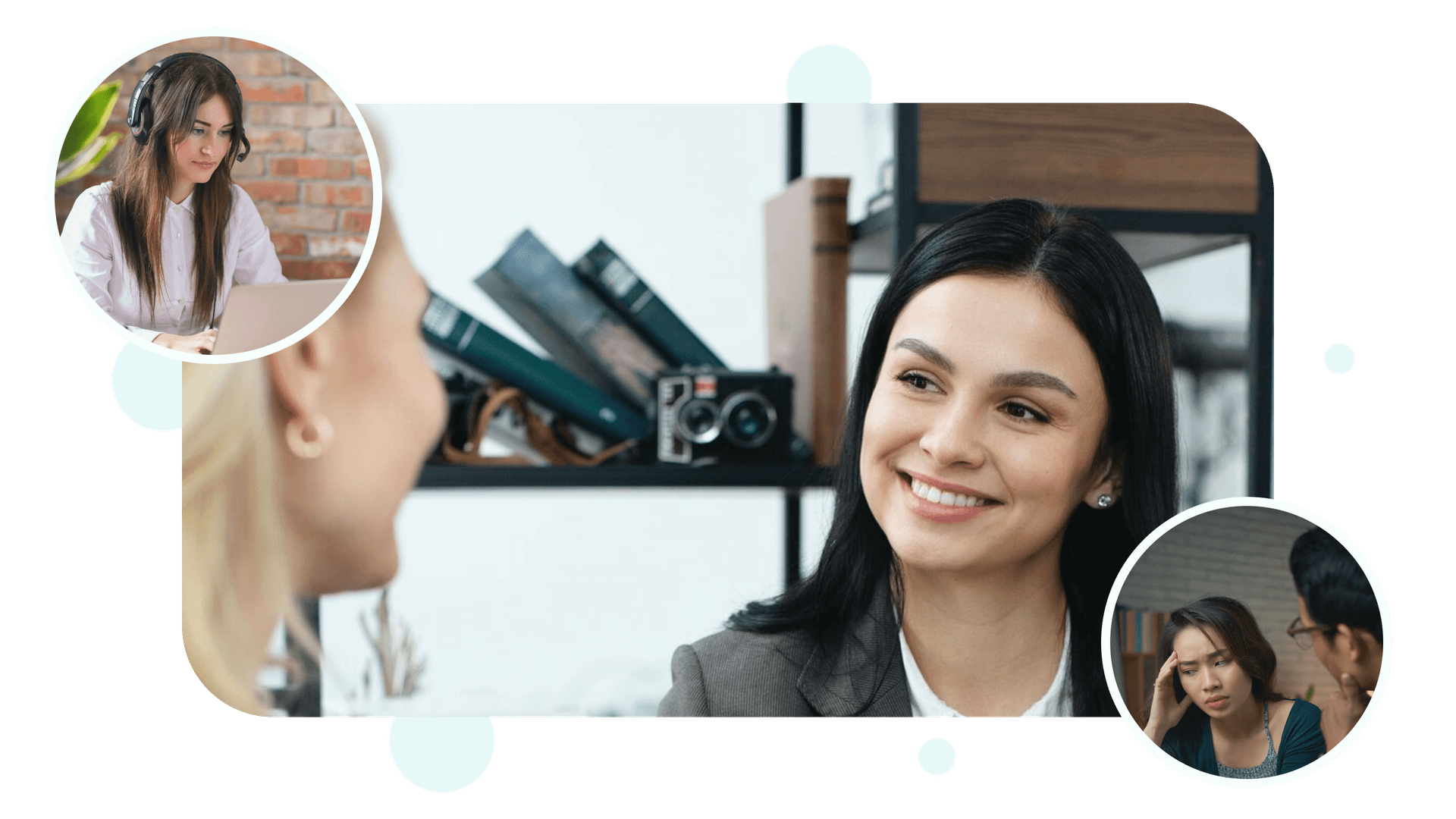 Support team helping clients